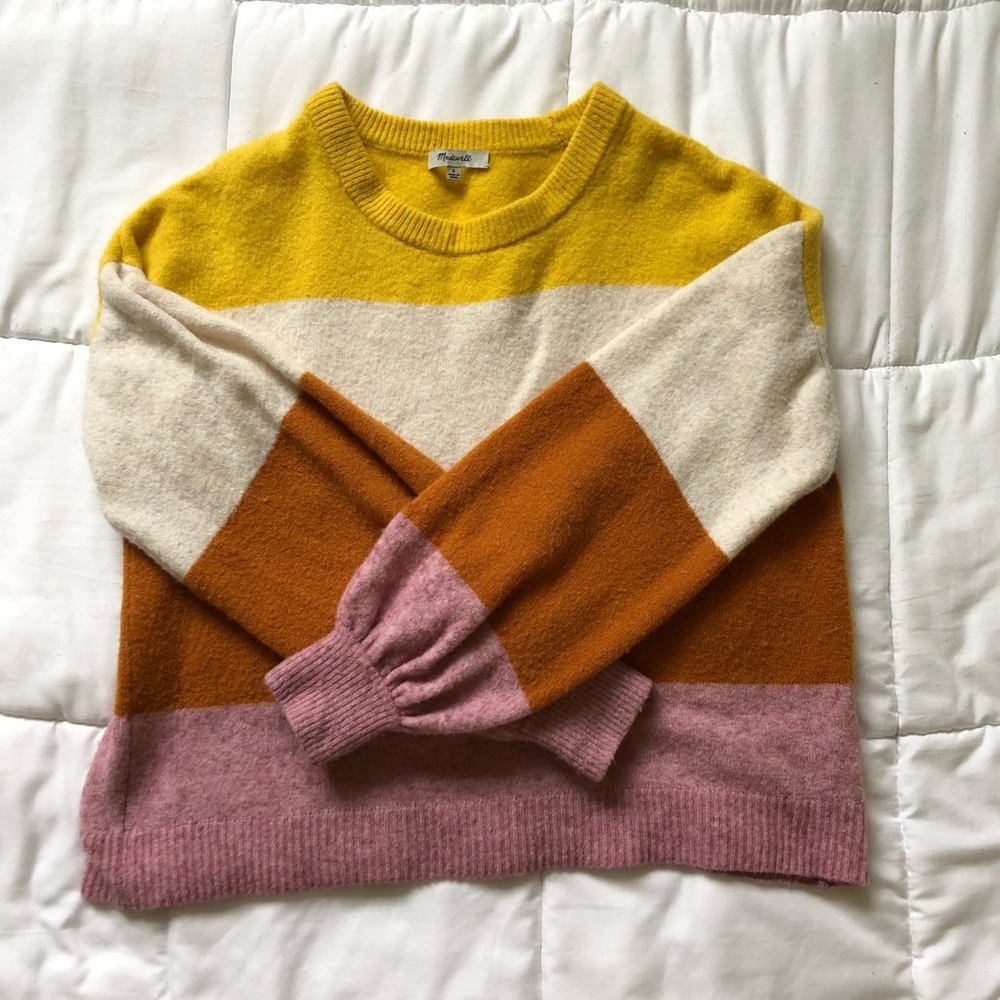 Madewell Colorblock Sweater - Yellow, White, Orange, Pink